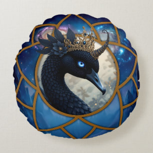 The Swan Who Guards the Moon. Round Cushion