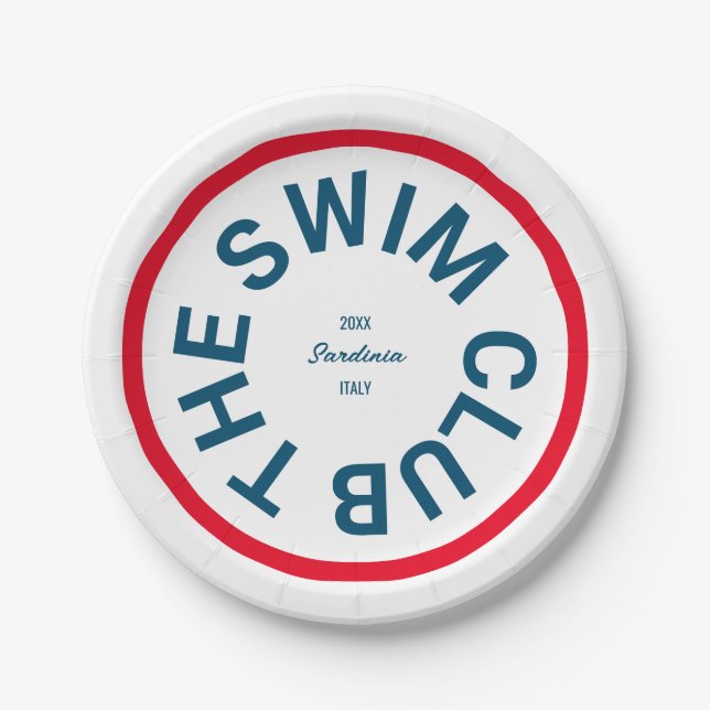 The Swim Club Blue Crest Red Stripe Paper Plate (Front)