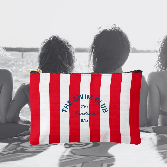 The Swim Club Crest Red Cabana Stripe Accessory Pouch (Creator Uploaded)