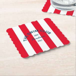 The Swim Club Crest Red Cabana Stripe Paper Coaster