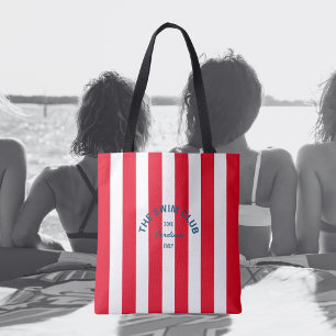 The Swim Club Crest Red Cabana Stripe Tote Bag