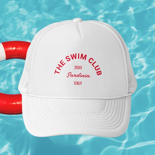 The Swim Club Custom Red Crest Swimmers White Trucker Hat (Creator Uploaded)