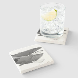 The Swim Of Whales Illustration Art Whale White  Stone Coaster