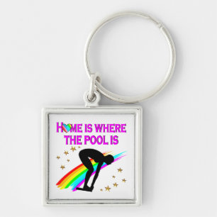 THE SWIMMER IS ALWAYS READY FOR THE POOL KEY RING