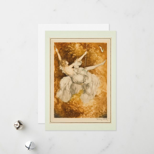 The Swing, 1928 by Louis Icart Holiday Card (Front/Back In Situ)