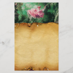 THE SWING ,Brown Parchment , green pink fuchsia Stationery