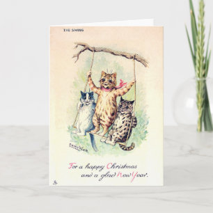 The Swing, Christmas and New Year, Louis Wain Card