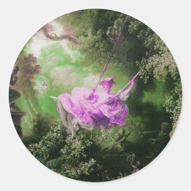 THE SWING  green violet purple Classic Round Sticker (Front)