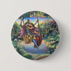 The Swing Pastime - Radha and Krishna 6 Cm Round Badge