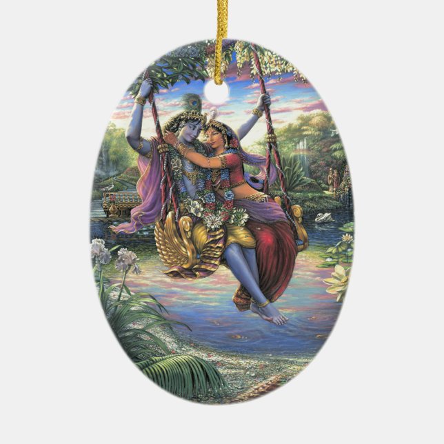 The Swing Pastime - Radha and Krishna Ceramic Ornament (Front)