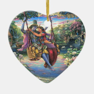 The Swing Pastime - Radha and Krishna Ceramic Tree Decoration