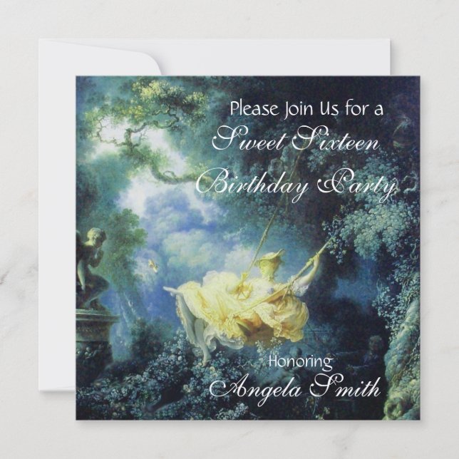THE SWING  ,SWEET SIXTEEN PARTY Blue Green Gold Invitation (Front)