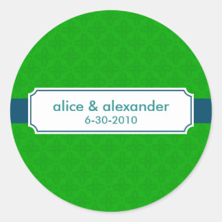 The Sylvia in Navy and Green Wedding Sticker/Label Classic Round Sticker