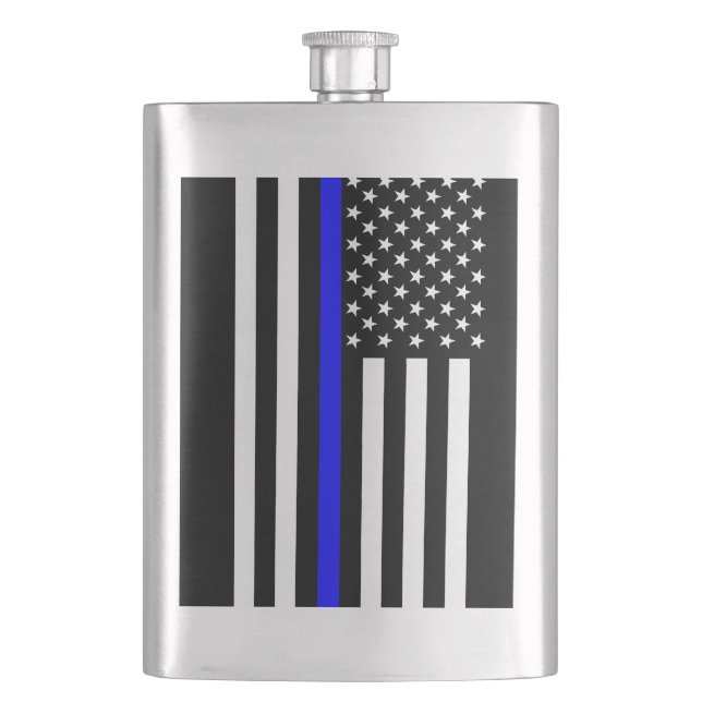 The Symbolic Thin Blue Line American Flag Hip Flask (Front)