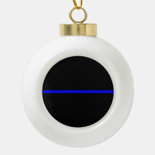 The Symbolic Thin Blue Line Graphic Ceramic Ball Christmas Ornament