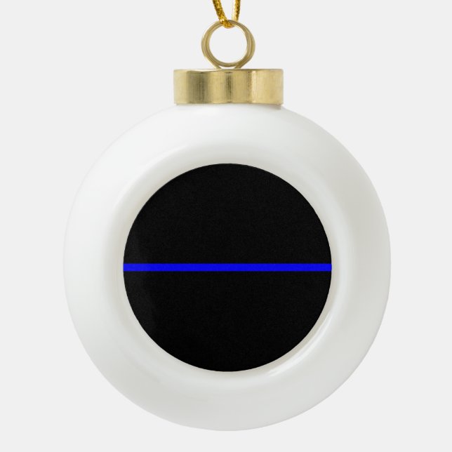 The Symbolic Thin Blue Line Graphic Ceramic Ball Christmas Ornament (Front)