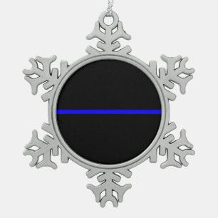 The Symbolic Thin Blue Line Graphic Snowflake Pewter Christmas Ornament
