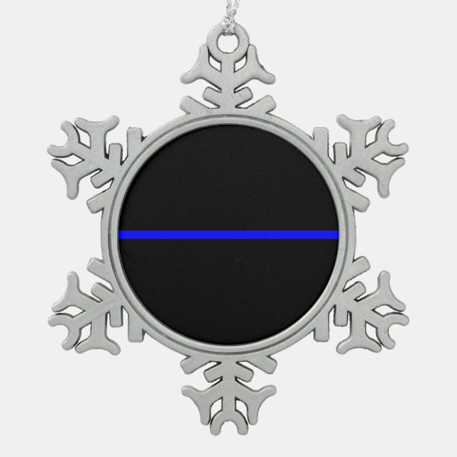 The Symbolic Thin Blue Line Graphic Snowflake Pewter Christmas Ornament (Front)