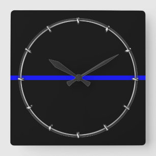 The Symbolic Thin Blue Line Graphic Square Wall Clock