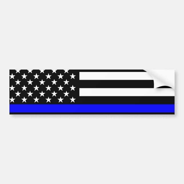 The Symbolic Thin Blue Line Graphic US Flag Bumper Sticker (Front)