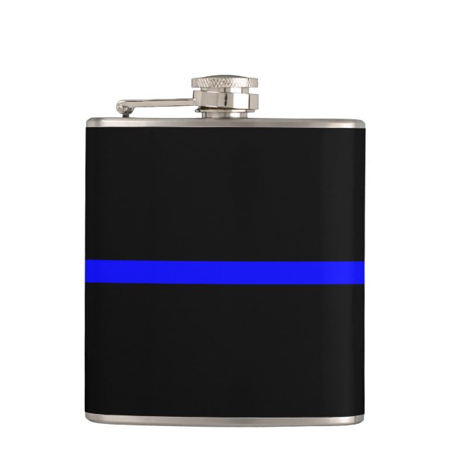 The Symbolic Thin Blue Line Horizontal Black Hip Flask (Front)