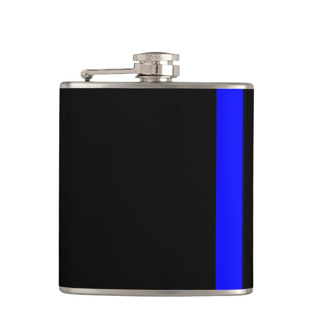 The Symbolic Thin Blue Line on a black decor Hip Flask (Front)