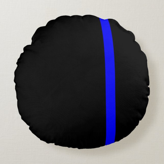 The Symbolic Thin Blue Line Vertical Style Round Cushion (Front)
