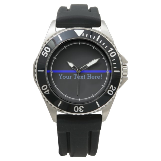 The Symbolic Thin Blue Line Your Text on Black Watch (Front)