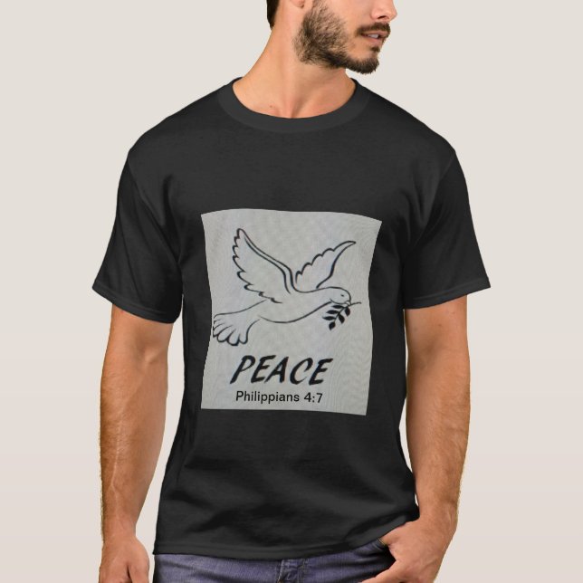 The T-Shirt features our logo dove and scripture. (Front)