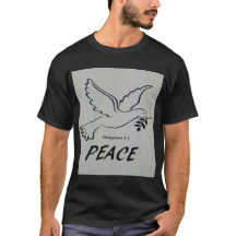 The T-Shirt has a peace dove and scripture.
