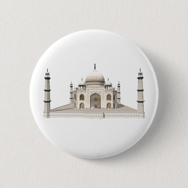 The Taj Mahal: 3D Model: 6 Cm Round Badge (Front)