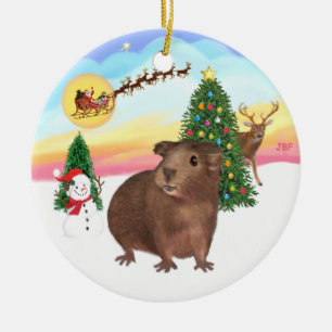 The Take Off - Brown Guinea Pig #3 Ceramic Tree Decoration