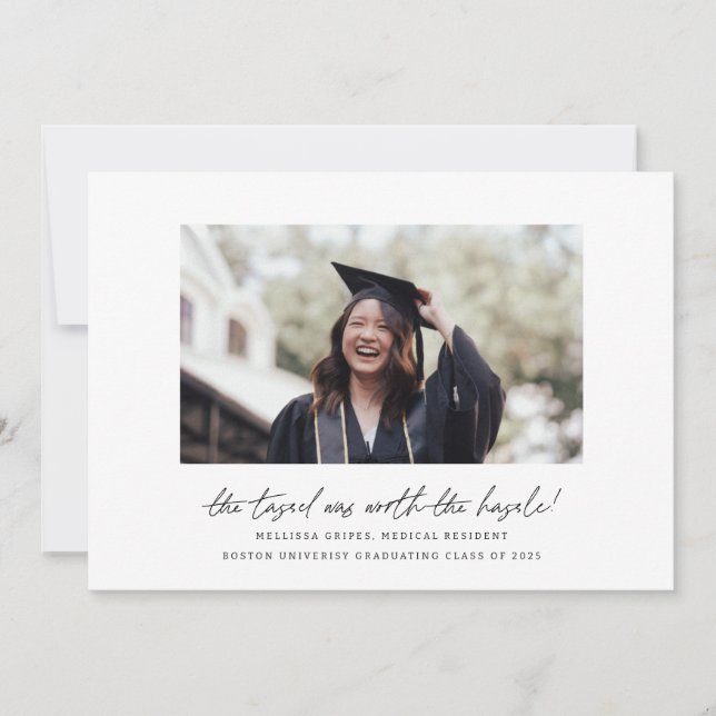 The Tassel Was Worth The Hassle Script Graduation Announcement (Front)