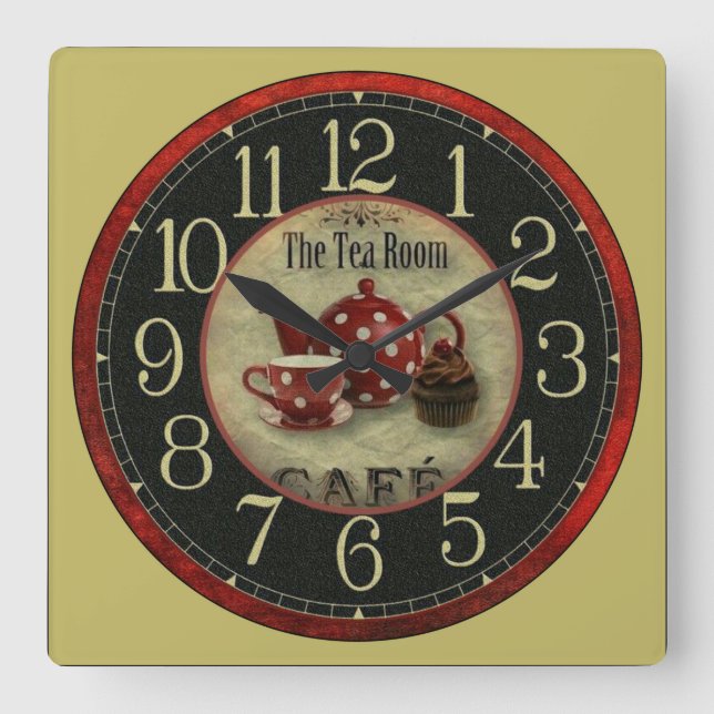 The Tea Room Cafe Square Wall Clock (Front)