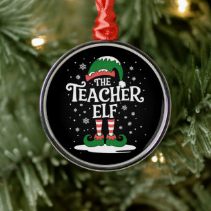 The Teacher Elf Christmas Family Matching Group Metal Ornament