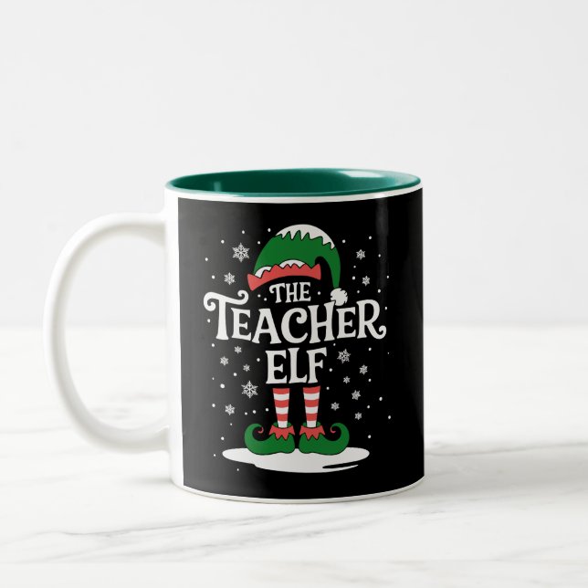 The Teacher Elf Christmas Family Matching Group Two-Tone Coffee Mug (Left)