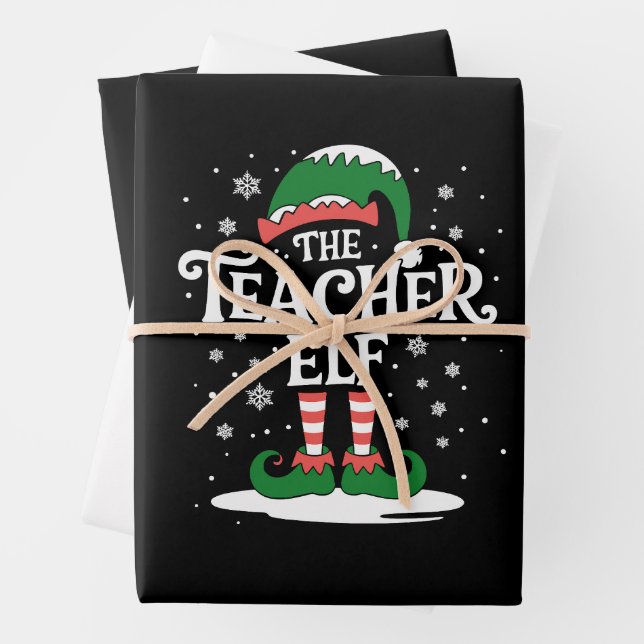 The Teacher Elf Christmas Family Matching Group Wrapping Paper Sheet (In situ)