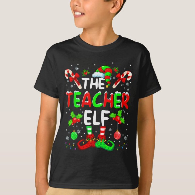 The Teacher Elf Costume Pajamas Pjs Christmas Xmas T-Shirt (Front)