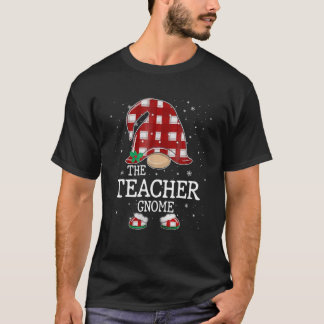 The Teacher Gnome Funny Red Buffalo Plaid Matching T-Shirt