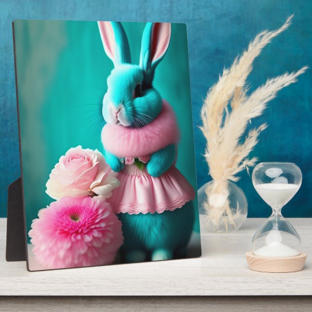The Teal Bunny Easter Portrait Tabletop Art Plaque (Side)