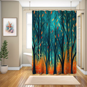 The Teal Forest In Autumn Shower Curtain