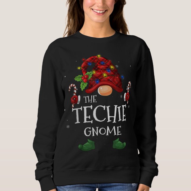 The Techie Gnome Buffalo Plaid Christmas Tree Ligh Sweatshirt (Front)