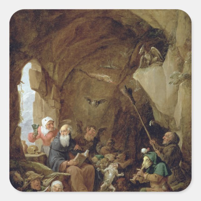 The Temptation of St. Anthony in a Rocky Cavern Square Sticker (Front)