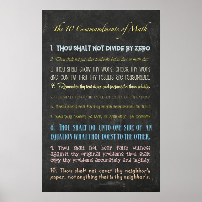 The Ten Commandments of Math Poster (Front)