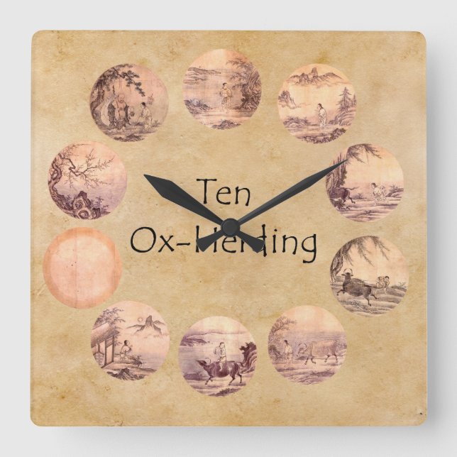The Ten Oxherding Pictures Square Wall Clock (Front)