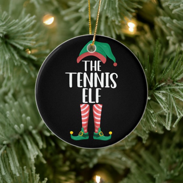 The Tennis Elf Matching Family Group Christmas Ceramic Ornament (Tree)