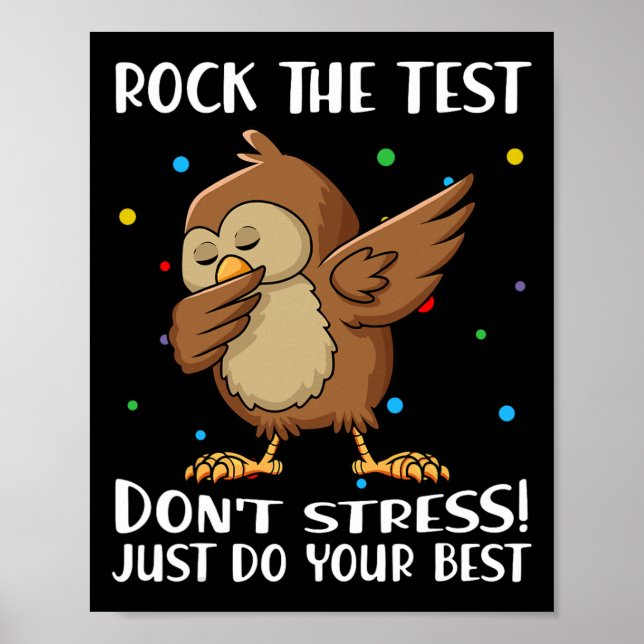 The Test Don't Stress Just Do Your Best Owl Gift  Poster (Front)