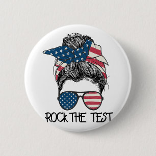 The Test Messy Bun Teacher Test Day Testing Day Te 6 Cm Round Badge