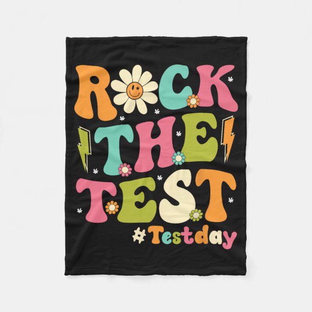 The Test Retro Groovy Teacher Test Day Testing Day Fleece Blanket (Front)