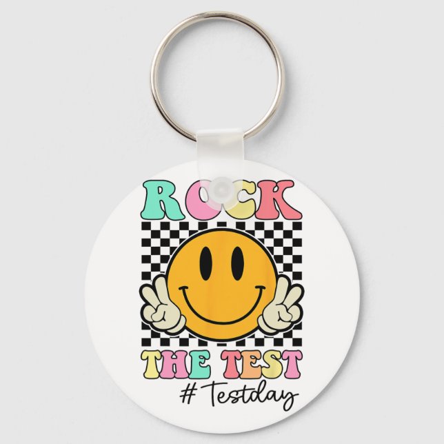 The Test Retro Smile Teacher Kids Testing Test Day Key Ring (Front)